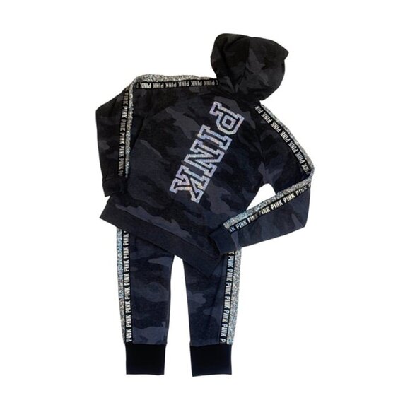 PINK Victoria's Secret Grey Camo Mermaid Bling Jacket & Jogger Set! EUC! - Picture 10 of 11